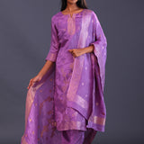 Lilac Banarsi Silk Butti Kurti Set