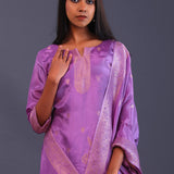 Lilac Banarsi Silk Butti Kurti Set