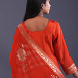 Candy Red Banarsi Silk Butti Kurti Set