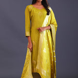 Lime Green Banarsi Silk Butti Kurti Set