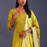 Lime Green Banarsi Silk Butti Kurti Set