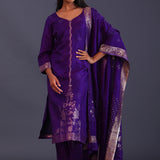 Deep Violet Banarsi Silk Butti Kurti Set