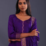 Deep Violet Banarsi Silk Butti Kurti Set