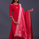 Red Banarsi Silk Kurti Set