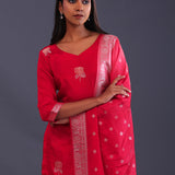 Red Banarsi Silk Kurti Set