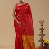 Red Kanjivaram Silk Saree With Open Border