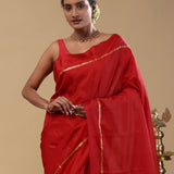 Red Kanjivaram Silk Saree With Open Border
