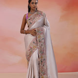 Pink Banarasi Tissue Saree With Embroidery Border