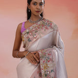 Pink Banarasi Tissue Saree With Embroidery Border