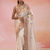 Silver Banarasi Tissue Saree With Scallop Border