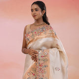 Silver Banarasi Tissue Saree With Scallop Border