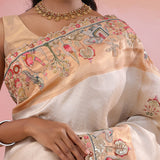 Silver Banarasi Tissue Saree With Scallop Border
