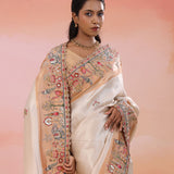 Silver Banarasi Tissue Saree With Scallop Border