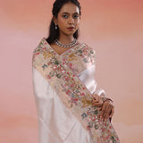 Silver Banarasi Tissue Saree With Contrast Twilight Lavender Border