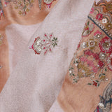 Silver Banarasi Tissue Saree With Scallop Embroidered Scallop Pale Taupe Border