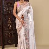 Silver Tissue Saree With Scallop Border
