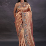 Pastel Pink Kanjivaram Tissue Saree With Scallop Border