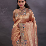 Pastel Pink Kanjivaram Tissue Saree With Scallop Border