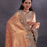 Pastel Pink Kanjivaram Tissue Saree With Scallop Border
