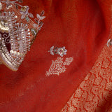 Vibrant Orange Tissue Saree With Scallop Border