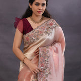 Soft Pink Banarasi Tissue Saree With Scallop Border