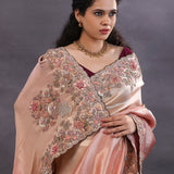 Soft Pink Banarasi Tissue Saree With Scallop Border