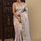 Mauve Purple Tissue Saree With Contrast Border