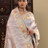 Mauve Purple Tissue Saree With Contrast Border