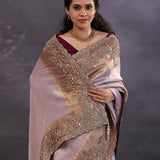 Pastel Purple Banarasi Tissue Saree With Scallop Border