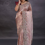 Soft Purple Banarasi Tissue Saree With Scallop Border