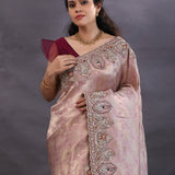 Soft Purple Banarasi Tissue Saree With Scallop Border