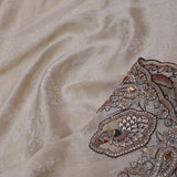 Golden White Banarasi Tissue Saree With Scallop Border