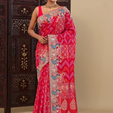 Pink Georgette Saree With Bandhani Design