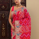 Pink Georgette Saree With Bandhani Design