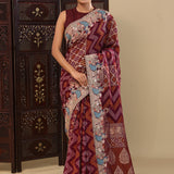 Dark Purple Georgette Saree With Bandhani Design