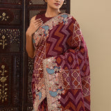 Dark Purple Georgette Saree With Bandhani Design