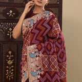 Dark Purple Georgette Saree With Bandhani Design