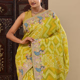 Apple Green Georgette Saree With Bandhani Design