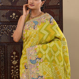Apple Green Georgette Saree With Bandhani Design