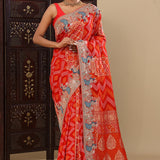 Red Georgette Saree With Bandhani Design