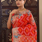 Red Georgette Saree With Bandhani Design