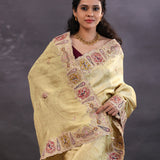 Pastel Gold Banarasi Tissue Saree With Scallop Border