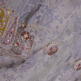 Slate Blue Gray Tissue Saree With Scallop Border