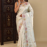 Gray Tissue Saree With Scallop Border