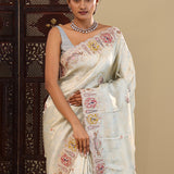 Gray Tissue Saree With Scallop Border