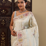 Gray Tissue Saree With Scallop Border