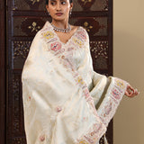 Gray Tissue Saree With Scallop Border