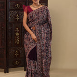 Dark Purple Georgette Saree With Thread Work