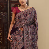 Dark Purple Georgette Saree With Thread Work