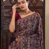 Dark Purple Georgette Saree With Thread Work